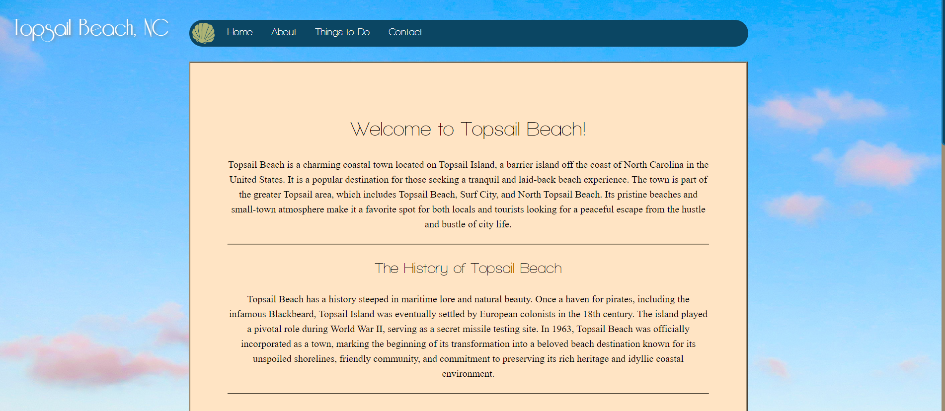 Photo of a mockup website for the city of Topsail Beach, North Carolina.